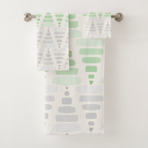 green gray cream Stacked Triangle Blocks Bath Towel Set