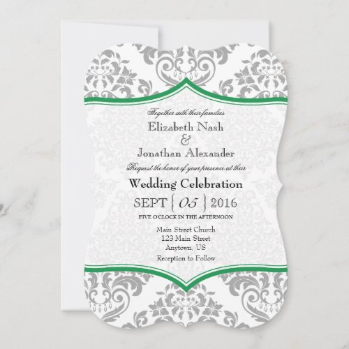 Green Gray Damask Bracket Wedding Invite