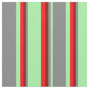 Green, Gray, Dark Red & Red Lines/Stripes Pattern Fabric