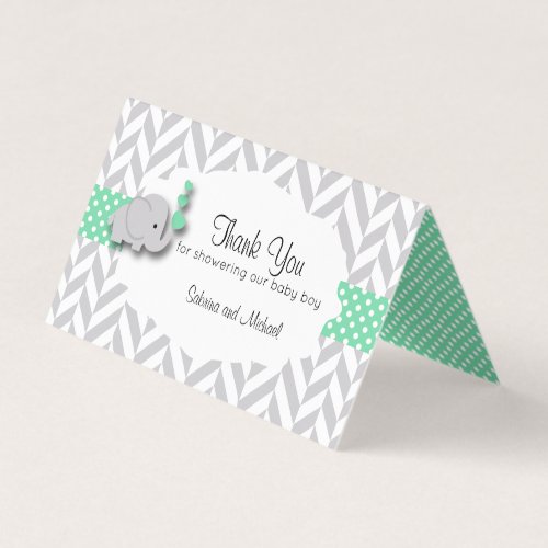 Green  Gray Elephant Baby Shower  Candy Toppers Business Card