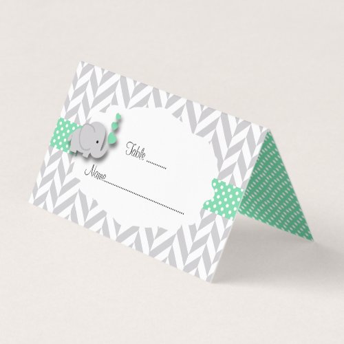 Green  Gray Elephant Baby Shower  Place Cards