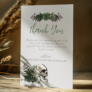 Green Gray Floral Skull Roses Irish Bridal Shower Thank You Card