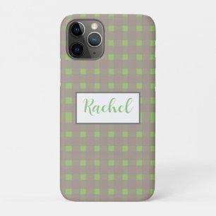 Green Gray Gingham Personalized iPhone 11 Pro Case