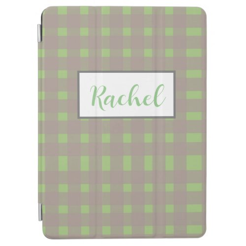 Green Gray Gingham Personalized  iPad Air Cover