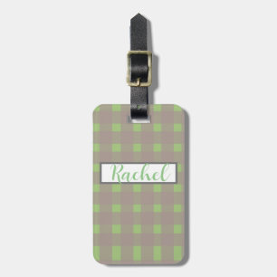 Green Gray Gingham Personalized Luggage Tag