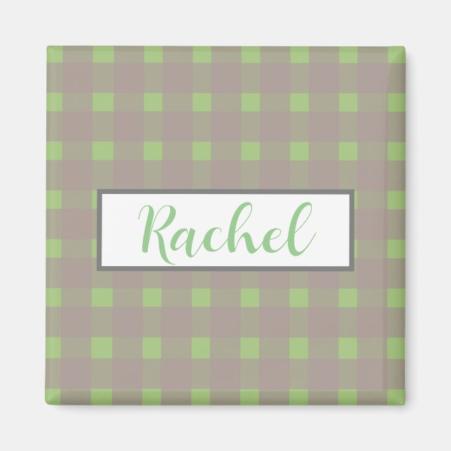 Green Gray Gingham Personalized  Magnet (Front)