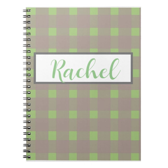 Green Gray Gingham Personalized  Notebook (Front)