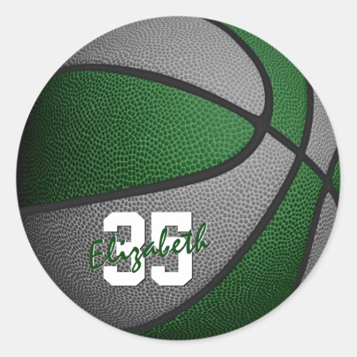 green gray girls boys basketball team colors classic round sticker
