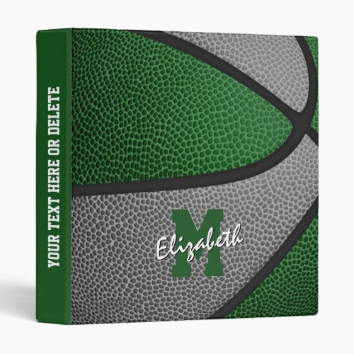 green gray girls boys team colors basketball 3 ring binder