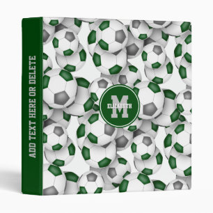 green gray girls boys team colors soccer balls 3 ring binder