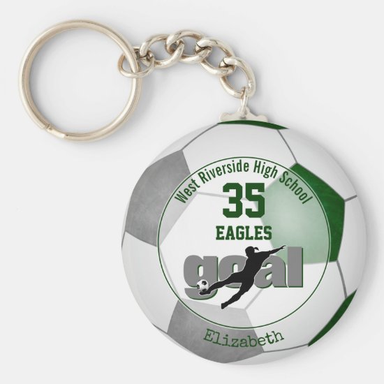 green gray girls soccer goal team spirit sports keychain