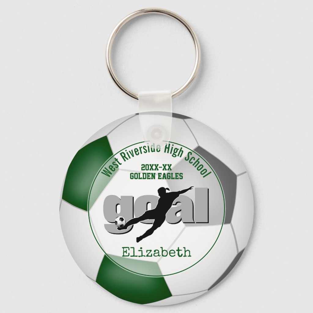 green gray girls soccer goal team spirit sports keyring