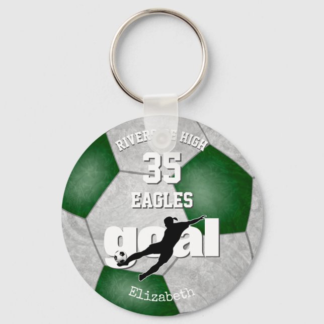 green gray girls soccer team spirit sports keychain (Front)
