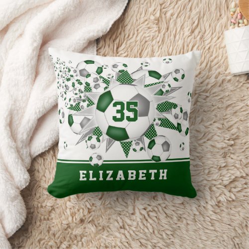 green gray girls sports room soccer balls stars throw pillow