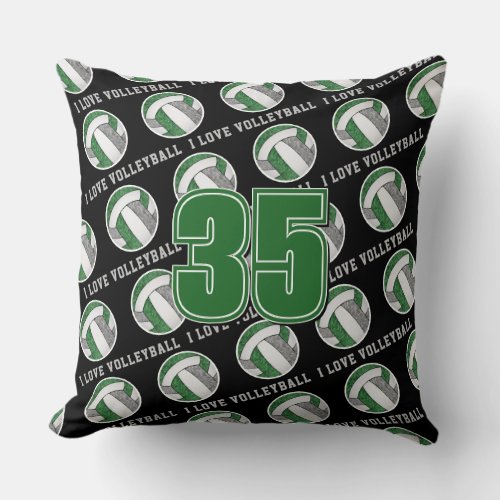 green gray girls team spirit I love volleyball Throw Pillow