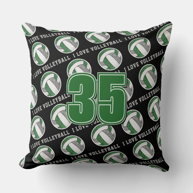 green gray girls team spirit I love volleyball Throw Pillow (Front)