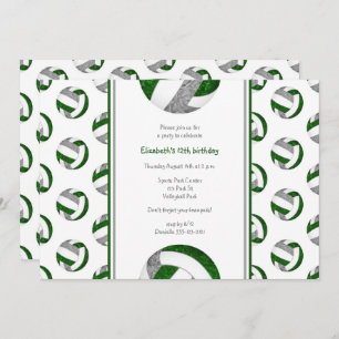 green gray girls' volleyball birthday party invitation
