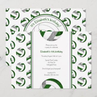 green gray girls' volleyball birthday party invitation