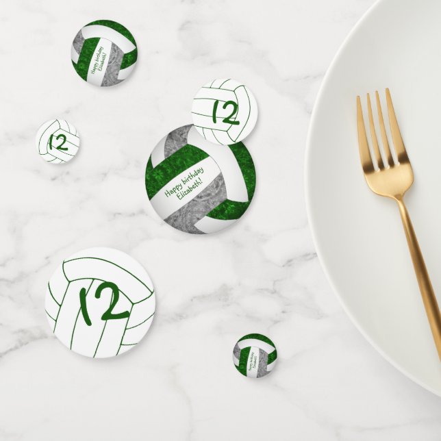green gray girls volleyball birthday personalized confetti (Group)