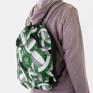 green gray girls volleyball team colors drawstring bag