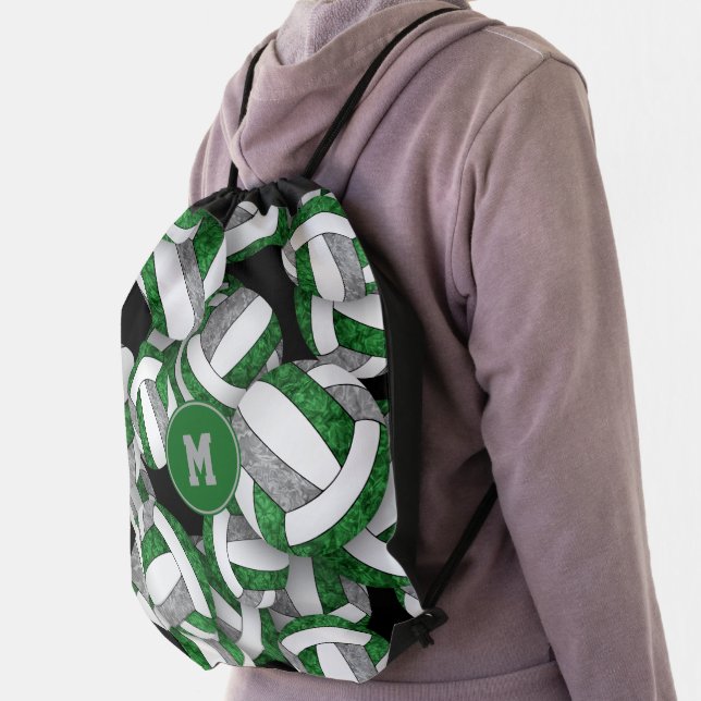 green gray girls volleyball team colors drawstring bag (Insitu)