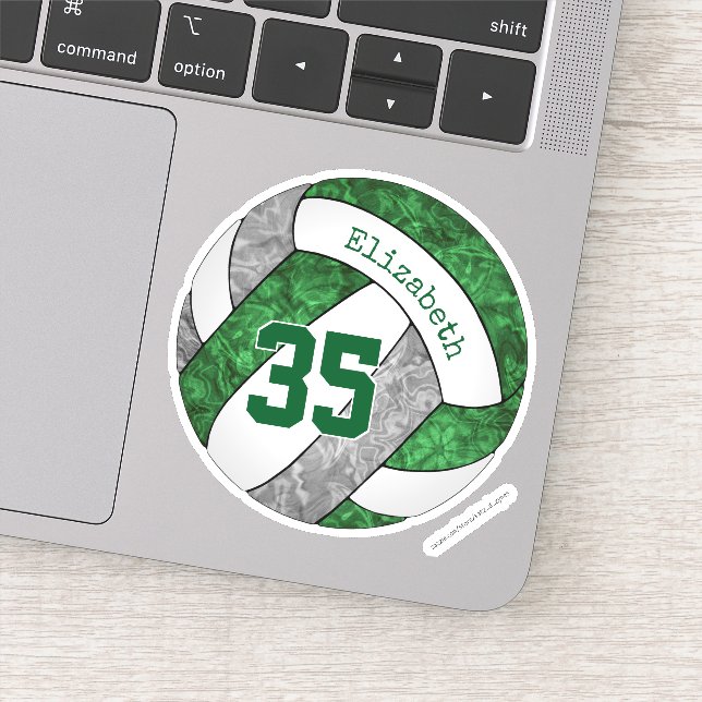 green gray girls' volleyball w player name number sticker (Detail)