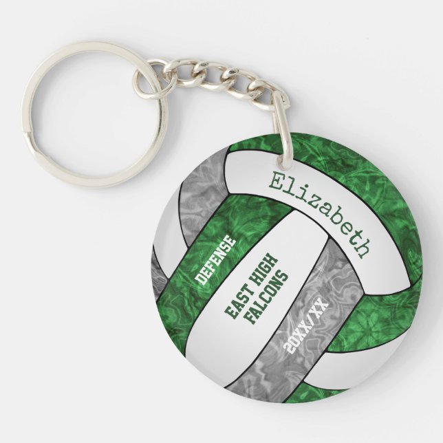green gray girly sports custom volleyball keychain (Front)