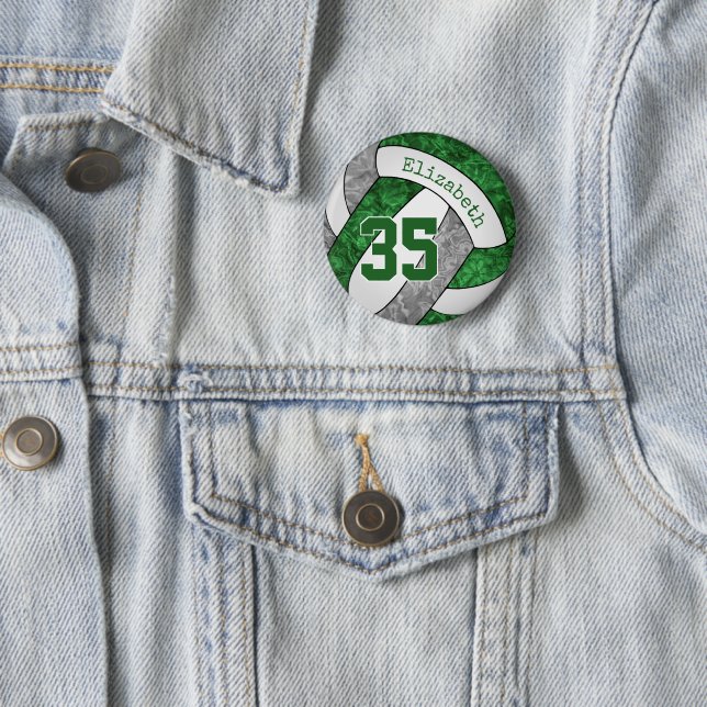 green gray girly volleyball team spirit gifts button (In Situ)