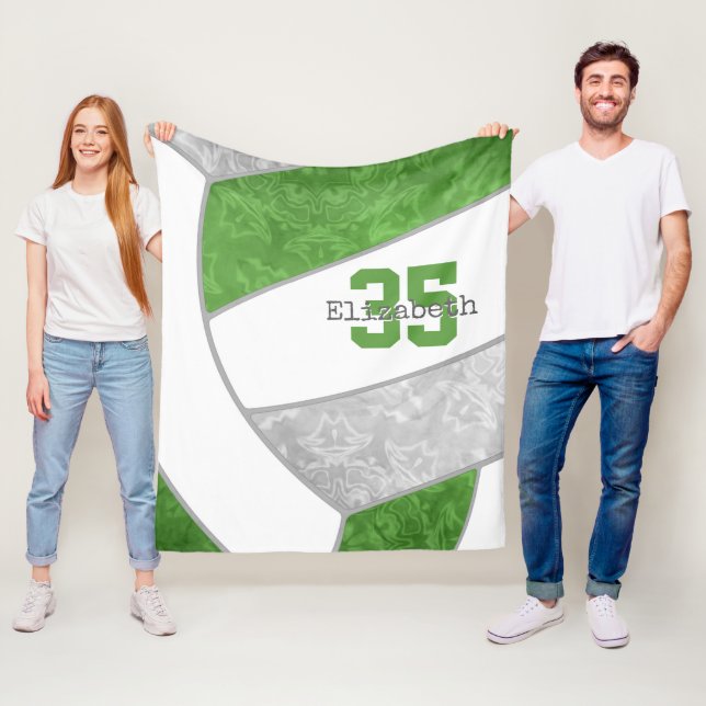 green gray girly volleyball w athlete custom name fleece blanket (In Situ)