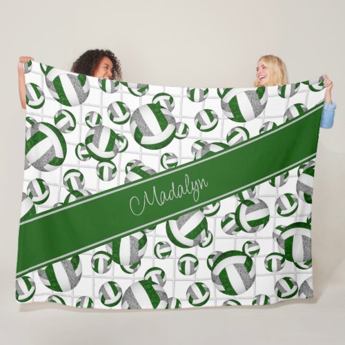 green gray girly volleyballs pattern w net accent fleece blanket