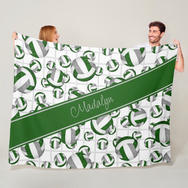 green gray girly volleyballs pattern w net accent fleece blanket (In Situ)