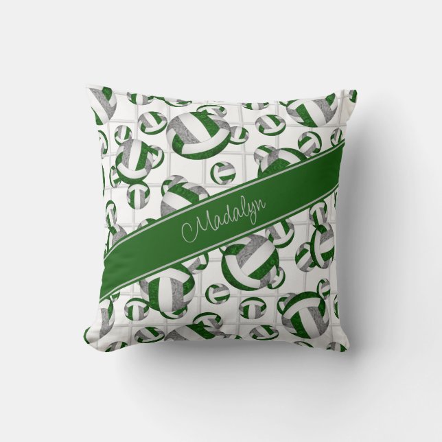 green gray girly volleyballs pattern w net accent throw pillow (Front)
