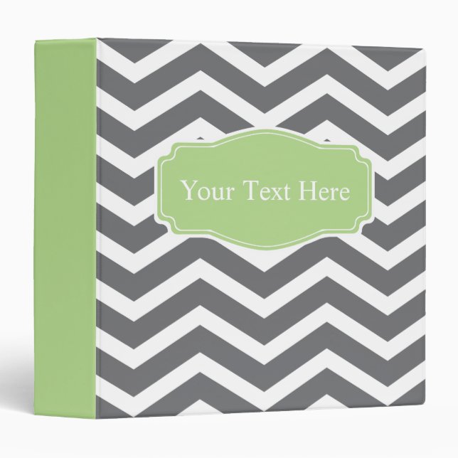 Green Gray Grey Chevron Custom 3 Ring Binder (Front/Spine)