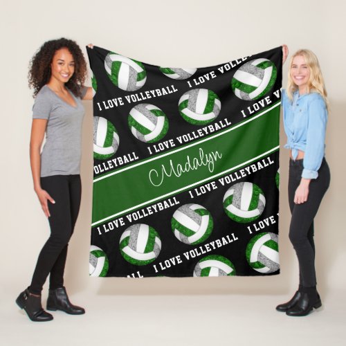 green gray I love volleyball girly personalized Fleece Blanket