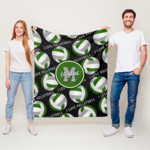 green gray I love volleyball text sports decor Fleece Blanket