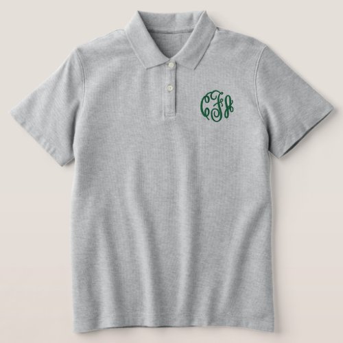 Green Gray Monogrammed Embroidered Womens  Embroidered Polo Shirt