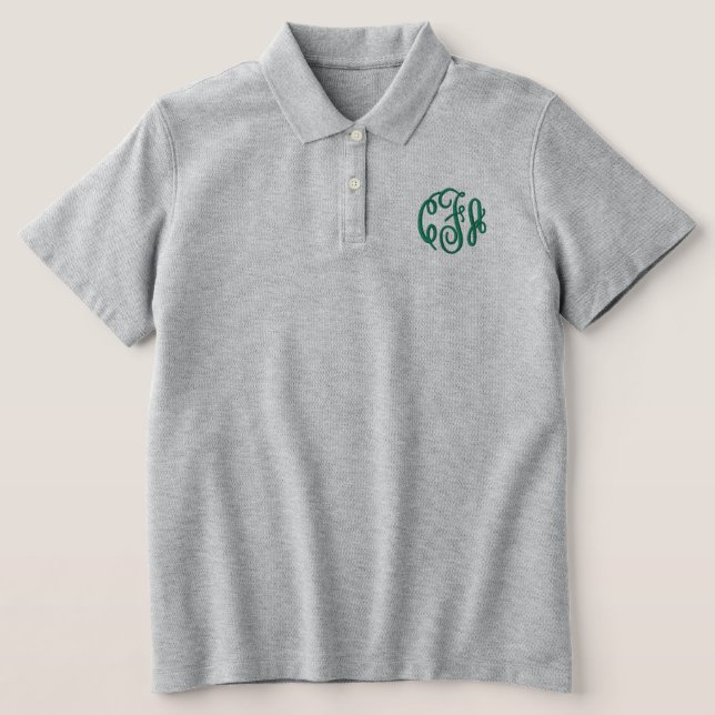 Green Gray Monogrammed Embroidered Women's  Polo Shirt (Design Front)
