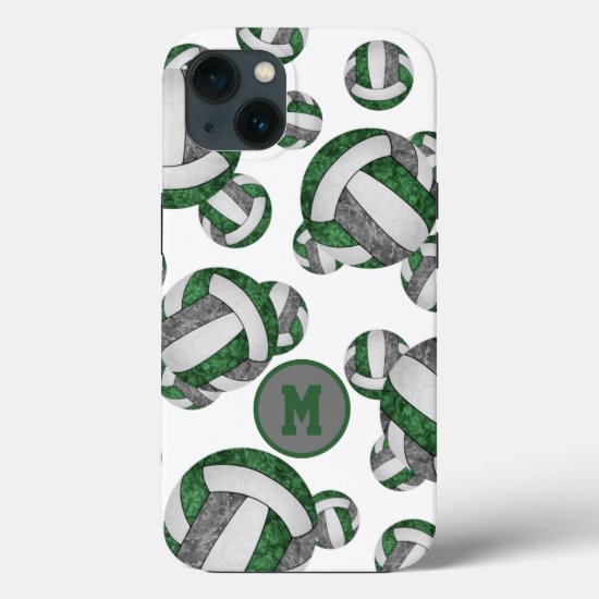 Green gray monogrammed girls volleyball iPhone 13 case
