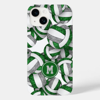 Green gray monogrammed girly volleyballs pattern  Case-Mate iPhone 14 case
