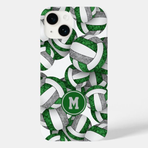 Green gray monogrammed girly volleyballs pattern  Case_Mate iPhone 14 case