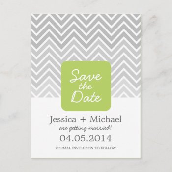 Green Gray Ombre Chevron Wedding Save The Date Announcement Postcard by PineAndBerry at Zazzle