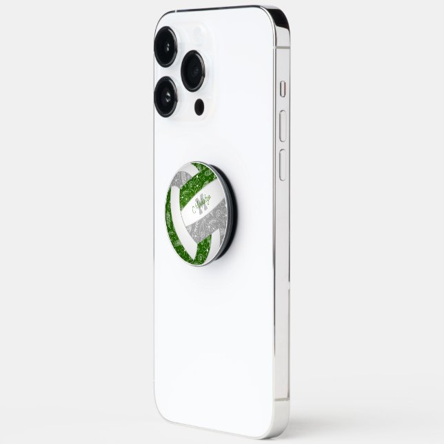 Green gray paislies feathers boho volleyball PopSocket (Left)