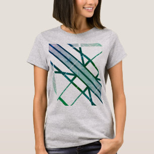 Green Gray Patterned Geometric Diagonal MCM Look T-Shirt