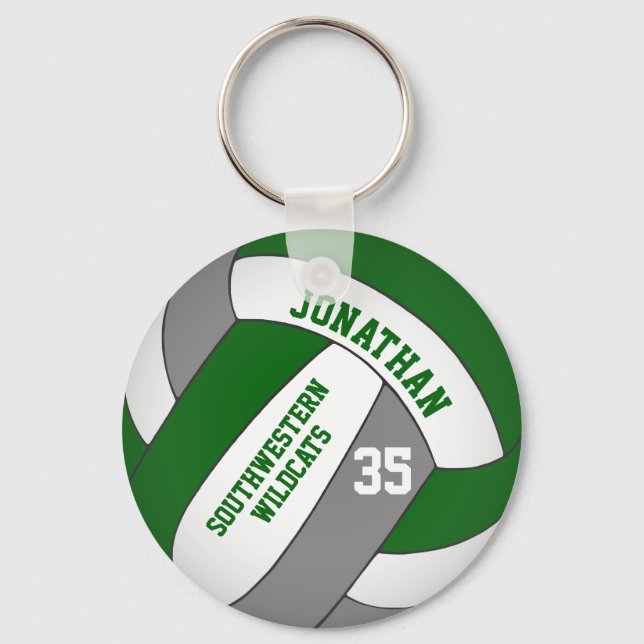 green gray personalized boys' volleyball keychain (Front)