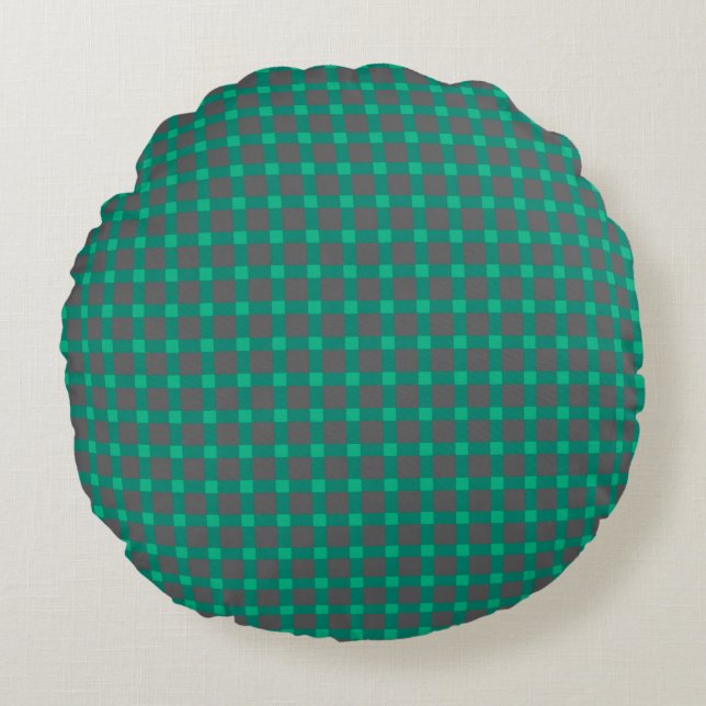 Green gray , plaid round pillow (Front)
