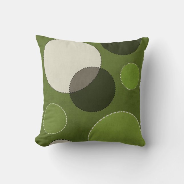 Green Gray Polka Dot Abstract Throw Pillow (Front)