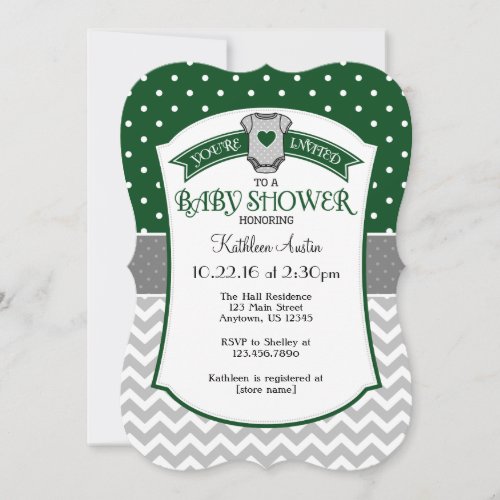 Green Gray Polka Dot Chevron Baby Shower Invite