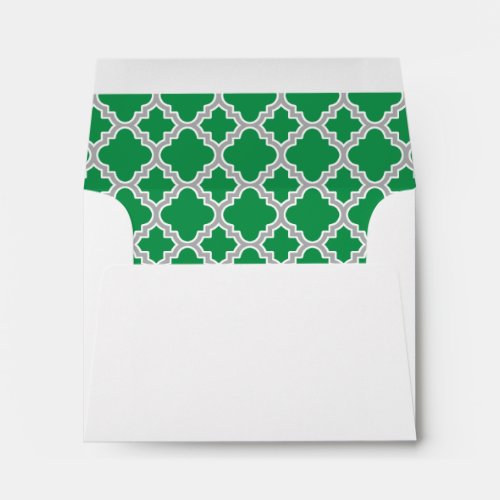 Green Gray Quatrefoil Pattern Lined Envelope