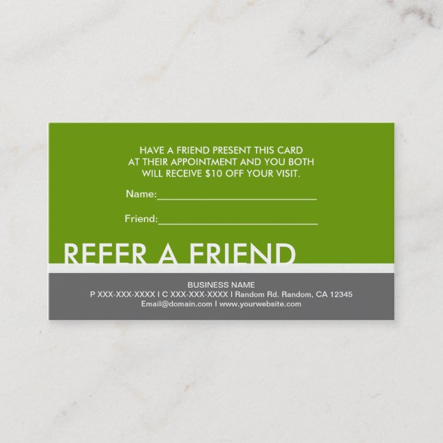 Green gray simple refer a friend cards (Front)