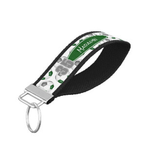 green gray soccer balls athlete name wrist keychain